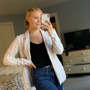 White Pinstripe Linen Blazer - Abercrombie and Fitch